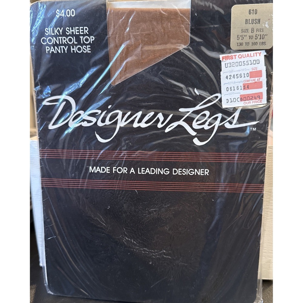 Designer Legs Womens Size B Pantyhose Blush Silky Sheer Control Top Vintage USA